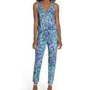 Lily Pulitzer Paulina Bennett Blue Stretchy Beachy Women's Jumpsuit Sz M